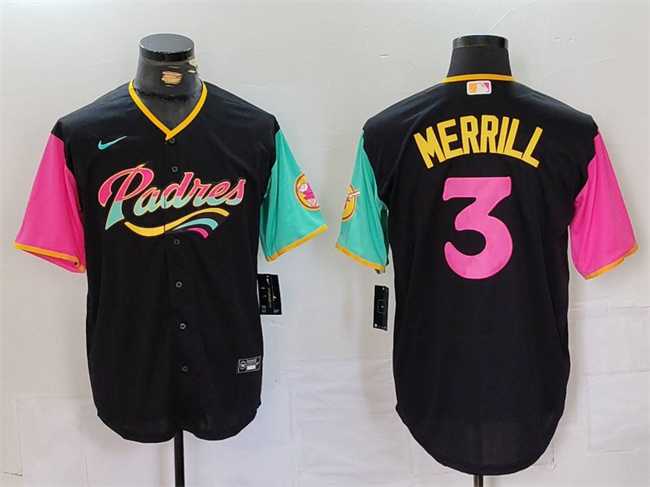 Men%27s San Diego Padres #3 Jackson Merrill Black City Connect Cool Base Stitched Baseball Jersey->san diego padres->MLB Jersey
